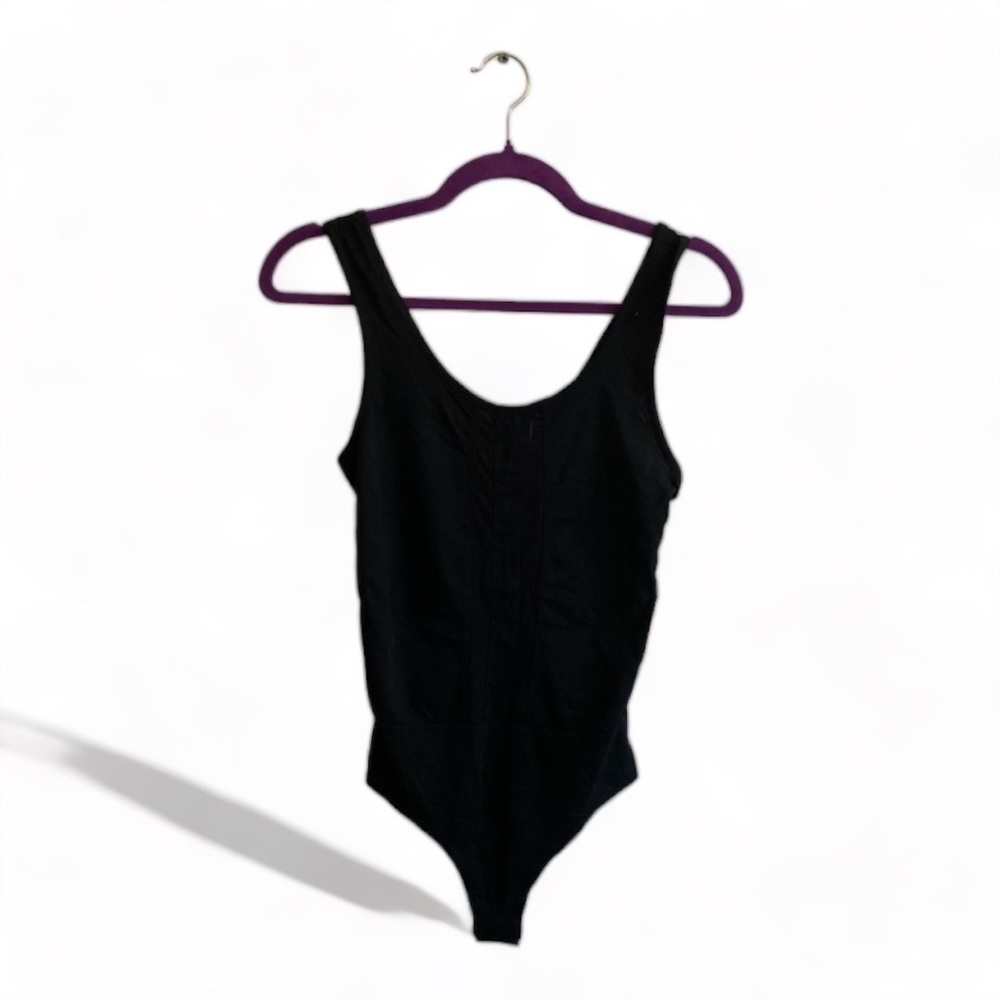 Black Bodysuit with Sheer Racer Lined Front and Half Sheer Back - S